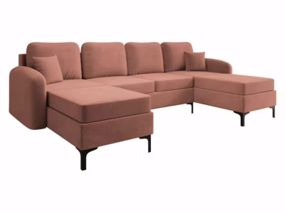 Canapé d&rsquo;angle Torlua 104, Rose, Fonction de couchage, 293x172x96cm