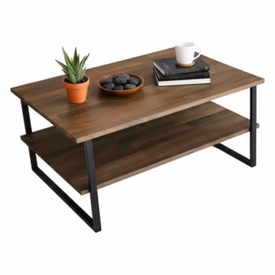 Table basse Errai, Table basse, Porte-revues pour canapé, Etagère de salon, 85x60h40 cm, Noyer
