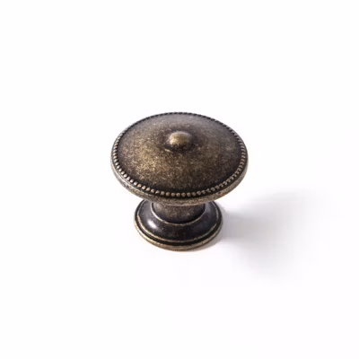 Bouton en Zamak finition cuir vieilli, dimensions: 30x30x24mm-