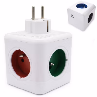 Multiprise FISHTEC style Cube – 4 prises couleurs – USB