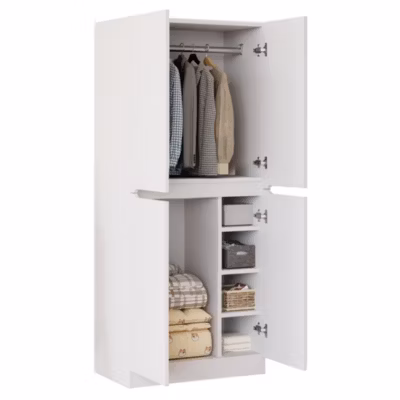 Armoire 70x40x170 cm avec portes doubles, penderie et grand rangement, design blanc moderne et épuré