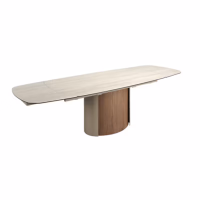 Table de salle a manger rectangulaire a rallonge en marbre porcelaine acier sable metallique et noyer 1162 – 180x100x76 cm