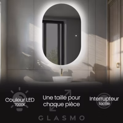 Miroir avec LED Illumination Salle de Bain – Bianca, 70×120 cm, Blanc Froid 7000K, Interrupteur Tactile