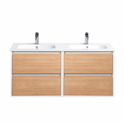 Pack Meuble prémonté 120 blanc effet bois-Vasque céramique-Robinets chromé-Miroirs JOY – bain-bain