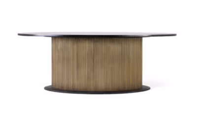 Table à manger avec plateau en bois de manguier et base dorée 220 cm