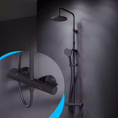 Colonne de douche et bain  baignoire thermostatique Système de douche avec mitigeur thermostatique Noir, F07XA422 X-Joy AM.PM