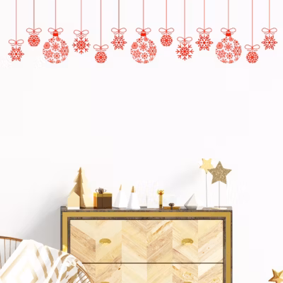 Sticker Noël guirlande boule de noël rouge – Autocollants stickers adhésifs noël – décoration fêtes – 120x120cm