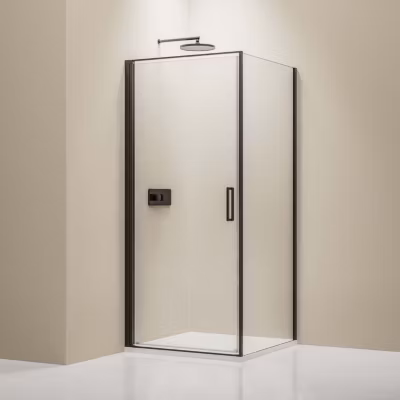 Cabine de douche d&rsquo;angle 100x90x195cm (LxPxH) verre 8mm, 1 porte battante 100cm, Profilé noir mat – NT416