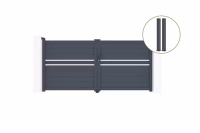 Portail battant 3m CIMONE H.140cm alu + 2 poteaux EIFEL 15x15cm H.166cm GRIS
