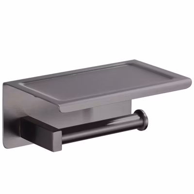 BALNEO – porte-papier toilette avec étagère en acier inox anthracite Gun Metal – dérouleur QUBE inoxydable