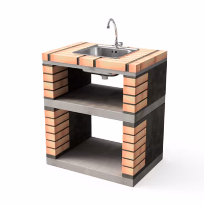MOVELAR – Module Lima avec évier et robinet pour Barbecue en Béton Préfabriqué (Gris, orange – 74 x 53 x 53 cm) – Usage Extérieur