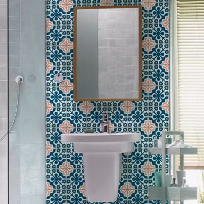 Sticker Mural Carrelage adhésif Cuisine Salle de Bain – 24 STICKERS CARREAUX DE CIMENT AZULEJOS CALLIDORA – 24stickers15x15cm