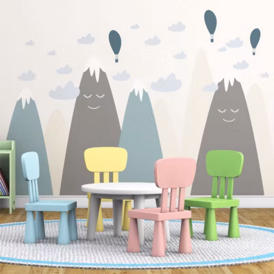 Stickers muraux enfants – Décoration chambre bébé – Autocollant Sticker mural géant enfant montagnes scandinaves AYAKA – 70x105cm