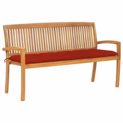 Banc de jardin empilable et coussin, 159 cm vidaXL Bois de teck massif