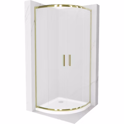 Mexen Rio cabine de douche semi-circulaire 90 x 90 cm, givrée, doré + bac à douche Flat, blanc – 863-090-090-50-30-4110G
