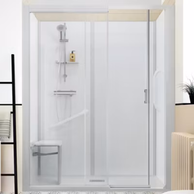 Cabine de douche Kinedo Kinemagic Design 120×70 niche mixte coulissante verre transparent avec mitigeur