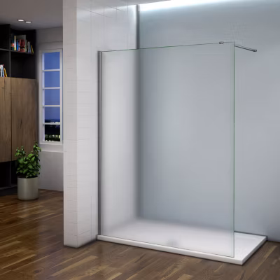 Paroi de douche à l&rsquo;italienne dépolie – Profilé en alu chromé – Barre de fixation 140cm -8mm verre anticalcaire – 100x200cm