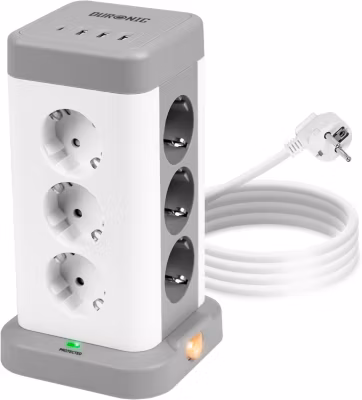 ET12C Tour multiprise 12 prises 3680W 13A 3x USB-A 1x USB-C Câble 1,8m Parasurtenseur protection surtension Duronic