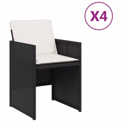 Chaises de jardin lot de 4 avec coussins noir résine tressée vidaXL