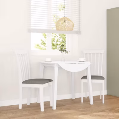ZMH Chaises à Manger Coussins 2 Pièces Blanc Bois Massif Caoutchouc