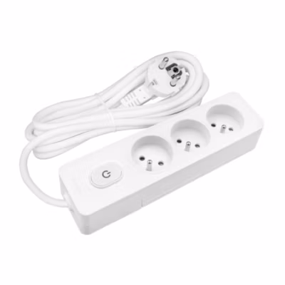 Multiprise SELDUR G3FA22B, 3 prises type E + interrupteur à voyant, Blanc, câble 2m