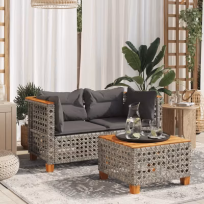 ZMH Canapés D&rsquo;angle De Jardin Et Coussins 2 Pièces Gris Résine Tressée