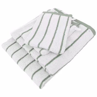 Parure de bain 4 pièces collection PURE LIGHT motif rayures pur coton vert