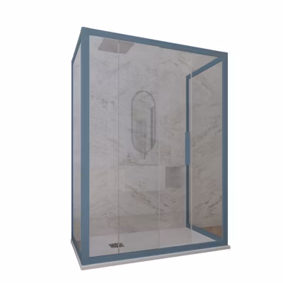 Cabine parois de douche 3 côtés coulissantes 70x160x70 cm H 200 en PVC Bleu Navy Verre Transparent mod. Deco Trio