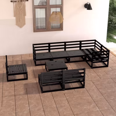 vidaXL Salon de Jardin 9 pcs Mobilier de Patio Ensemble de Meubles d&rsquo;Extérieur Mobilier de Jardin Meubles de Terrasse Noir 3075633