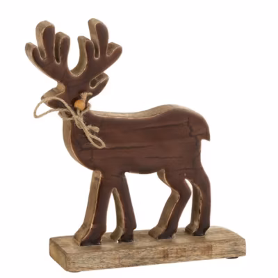 Renne sur socle en bois marron 30x25x5 cm