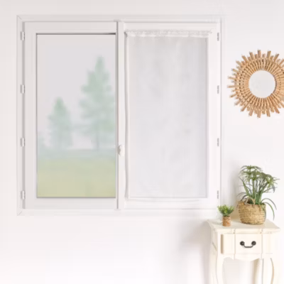 Voilage de fenêtre feuilles brodées (90×210 cm – Blanc cassé)