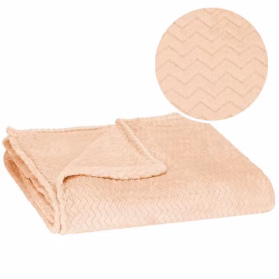 Couverture – SPRINGOS – Plaid doux 200×220 cm – Polyester 100% – Zigzag – Vieux rose