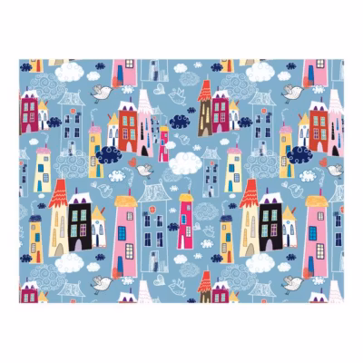 Papier peint intissé panoramique pour enfants petit village dans les nuages 200×154 cm