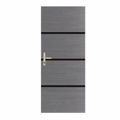 Kit RENO&rsquo;PORTE préencollé 85 x 50 cm chêne greige et profilés noirs rénovation porte