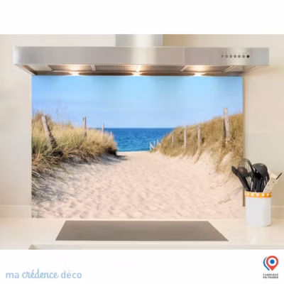 Crédence cuisine fond de hotte Sud ouest, plage – Alu composite – L 90 cm x H 60 cm – MaCrédenceDéco