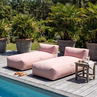 Salon de jardin modulable avec 2 méridiennes rose poudré Mixi  Oviala