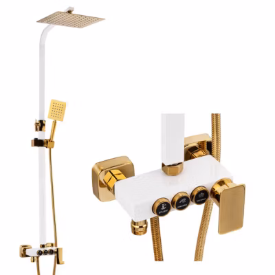 Silla Élégant Colonne de Douche avec Mitigeur Réglable en Hauteur Système de Douche, Blanc/Doré