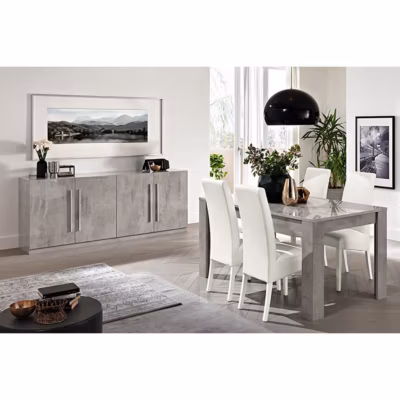 CLARK – Ensemble Séjour Effet Marbre Table 160cm + Buffet 3 Portes