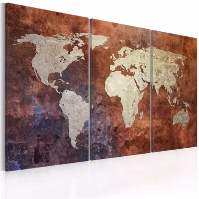 Tableau Cartes du monde Carte du monde dorée – triptyque 60×40 cm