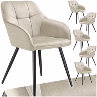 Chaise de salle à manger rembourrée et en velours matelassé crème/noir