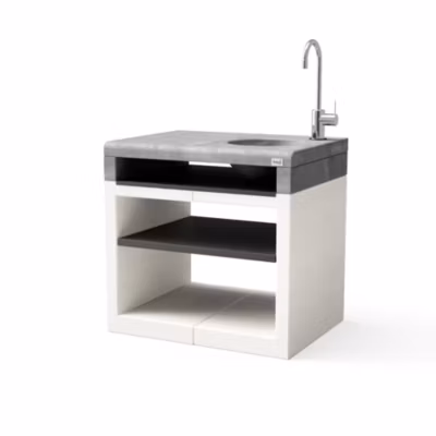 TUOZI-Module Stand KITAWAY avec ÉVIER ET ROBINET pour Barbecue en Béton Préfabriqué (Blanc, Gris-84x63x63 cm)-Extérieur