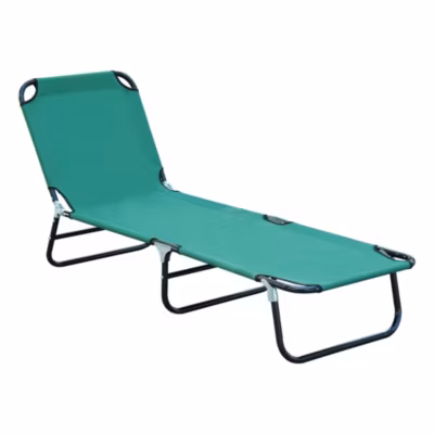 Bain de soleil transat pliable inclinable 5 positions acier noir tissu Oxford vert