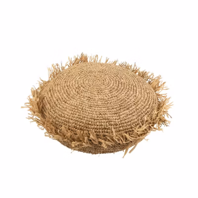 Coussin rond en raphia naturel D62cm – Coussin d&rsquo;extérieur
