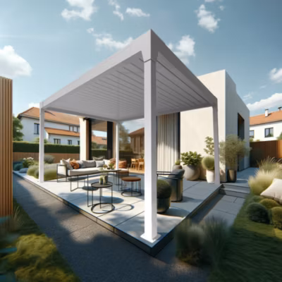 Pergola Bioclimatique AVANOA îlot 4,00×4,588 M Vérin à Télécommande (Blanc)