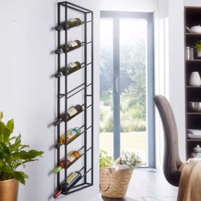 Casier à Vin Mural Métal Doré 36x150x8cm Étagère Porte-bouteilles Étroit FineBuy