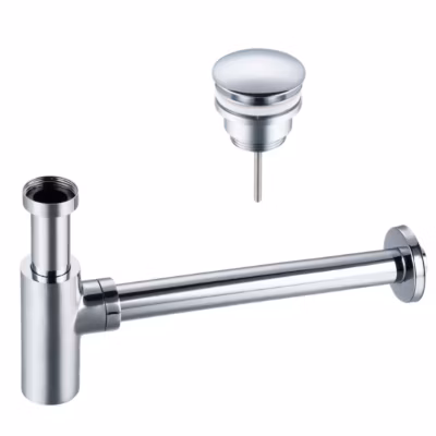 BALNEO – ensemble bonde de lavabo Klik Klak D universelle chromée + siphon rond chromé en laiton – kit pour lavabo