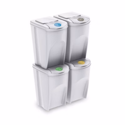 WELLHOME Lot de 4 poubelles-poubelles de recyclage, blanc cassé, 4 x 35 L