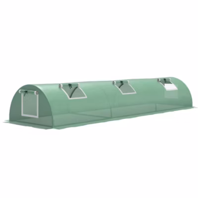 Mini serre de jardin serre à tomates dim. 300L x 80l x 45H cm acier PE 5 fenêtres zippées enroulables vert
