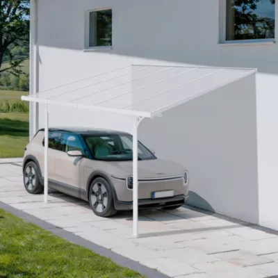 Pergola/Carport adossé 9m² KLEO 3x3m aluminium blanc