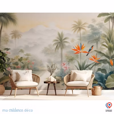 Papier peint Jungle tropicale colorée – Intissé – 400 cm – 280 cm – MaCrédenceDéco